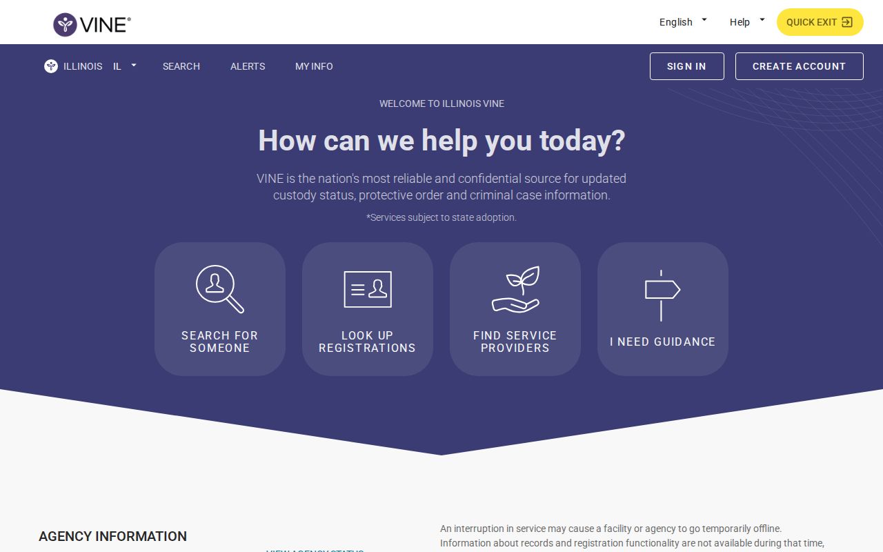 Illinois VINELink official person search screen